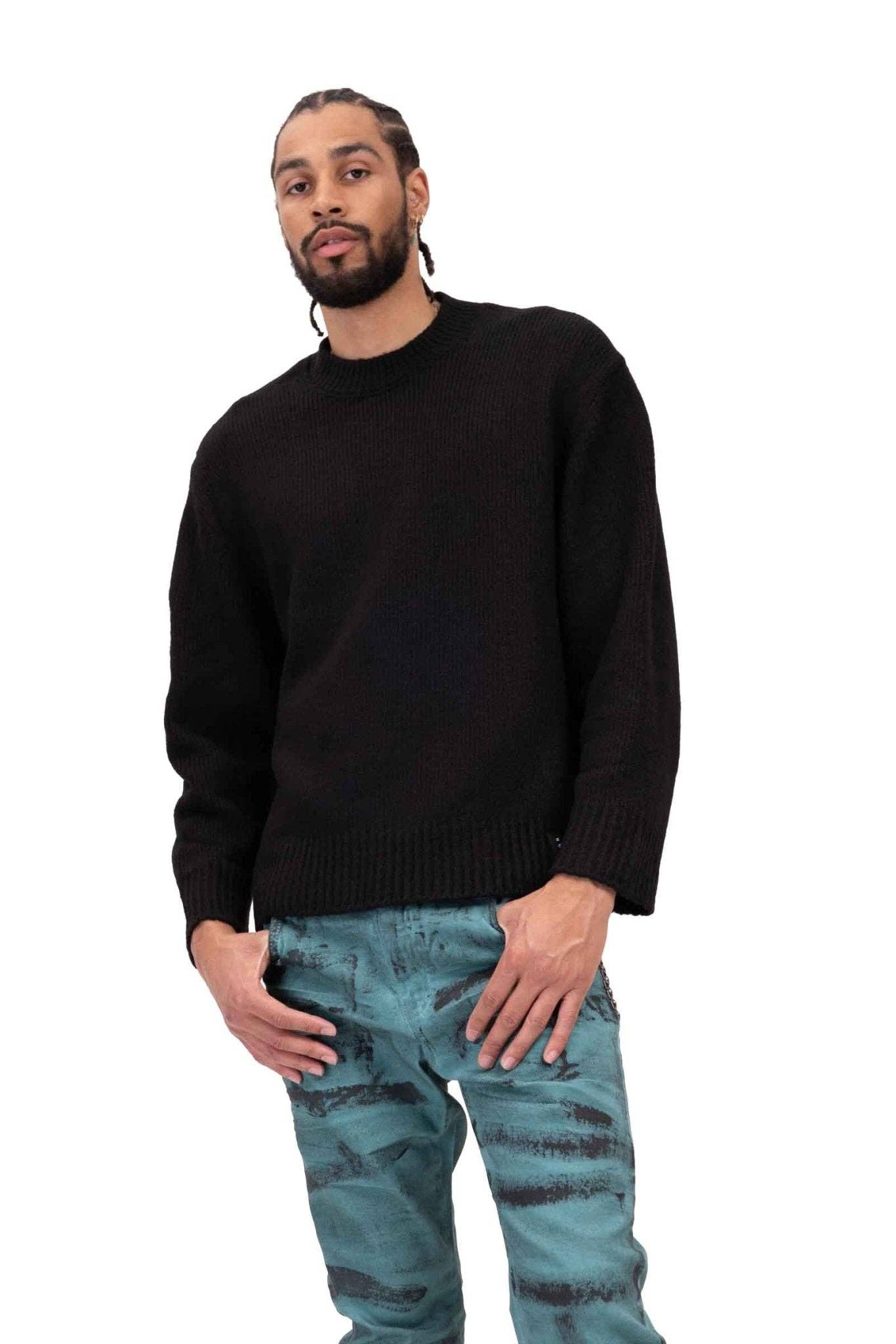 Men's Wool Blend Fluffy Sweater - Black