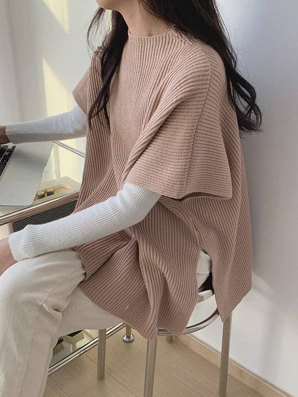 Casual Loose Short Sleeves Solid Color Round-Neck Sweater Tops Vest Top