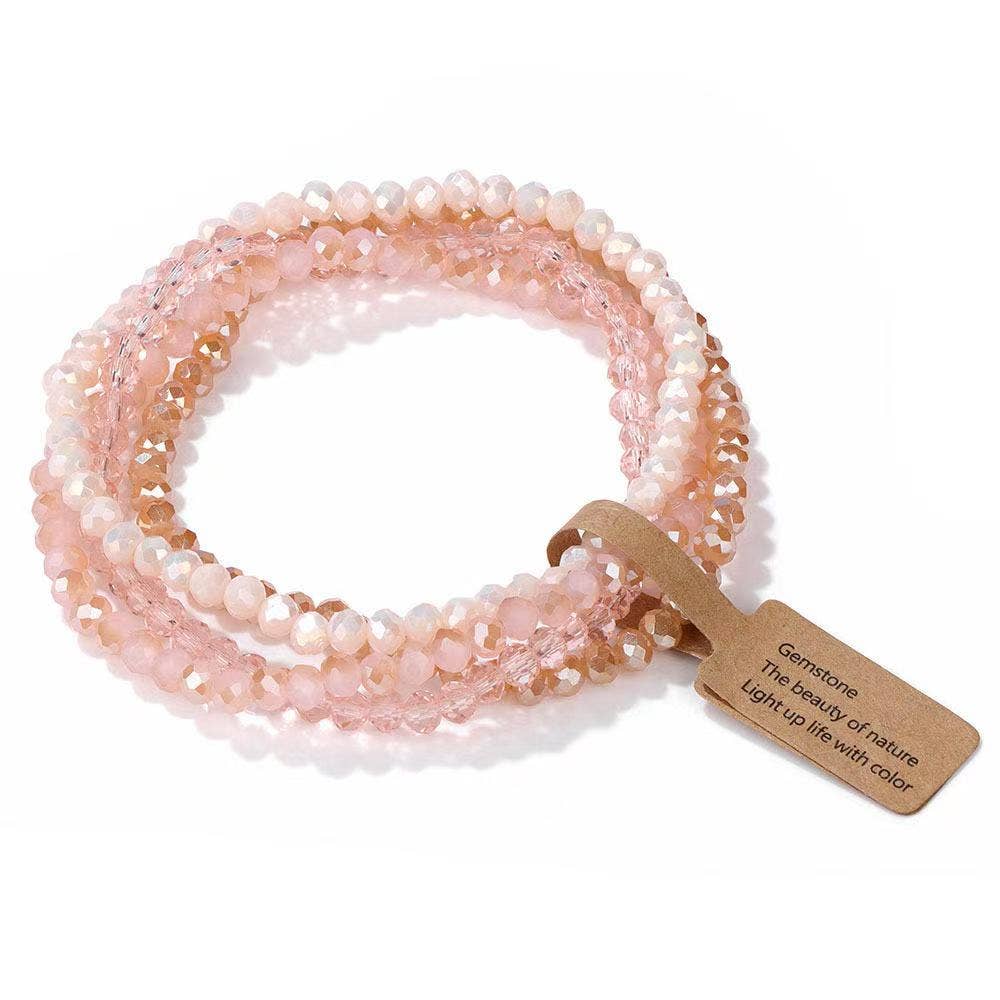 Cute Set of Stackable Beaded Pink Bracelets for Women.
