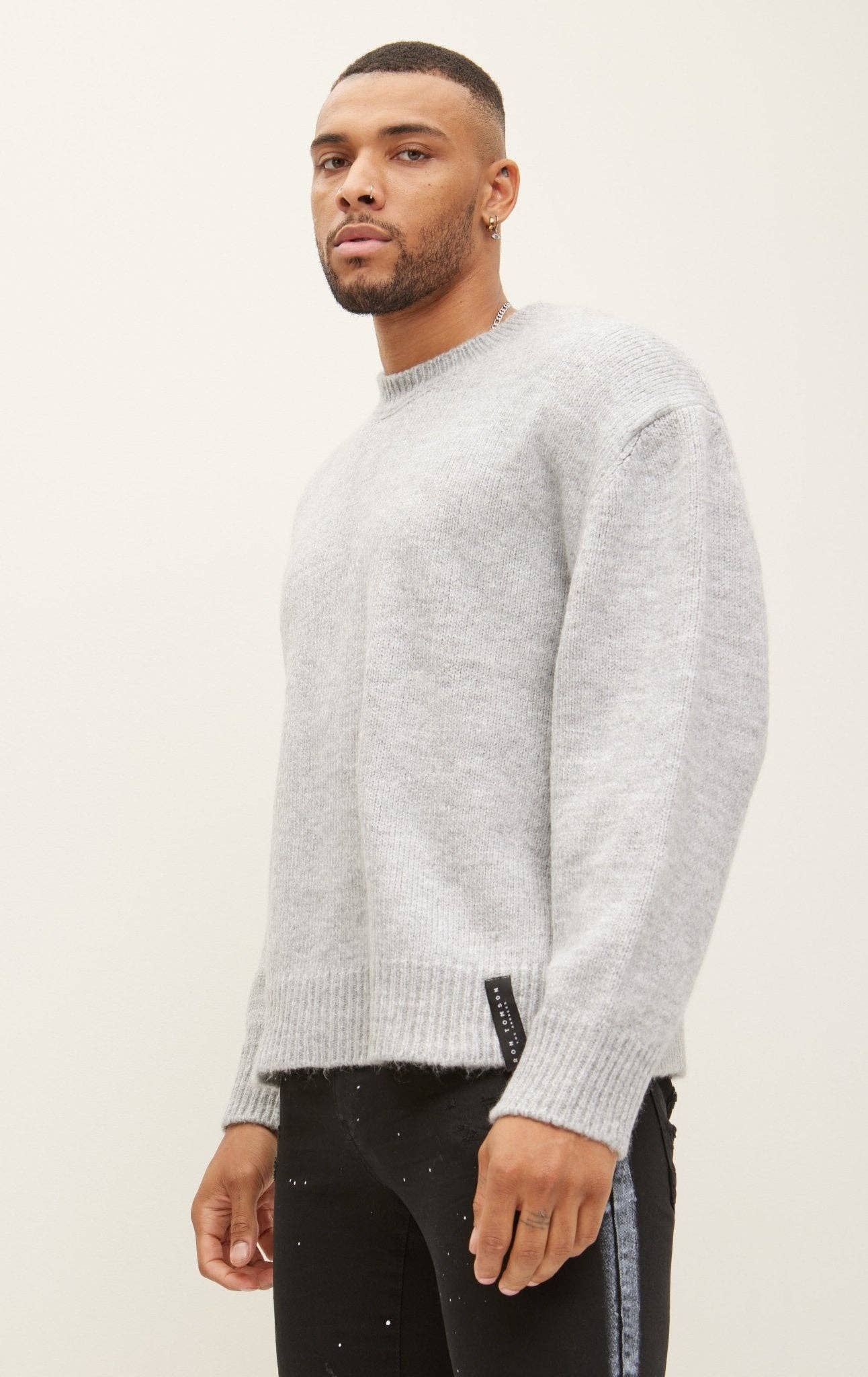 Men's Wool Blend Fluffy Sweater - Grey