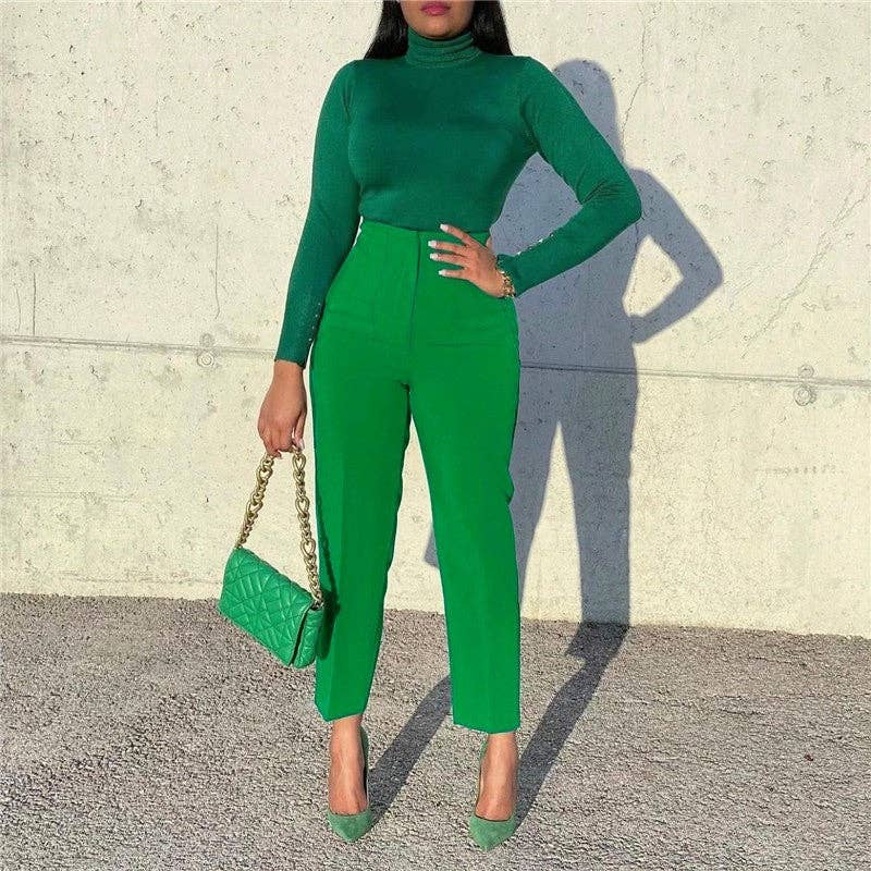 Solid Color Fashion High Waist Casual Pants