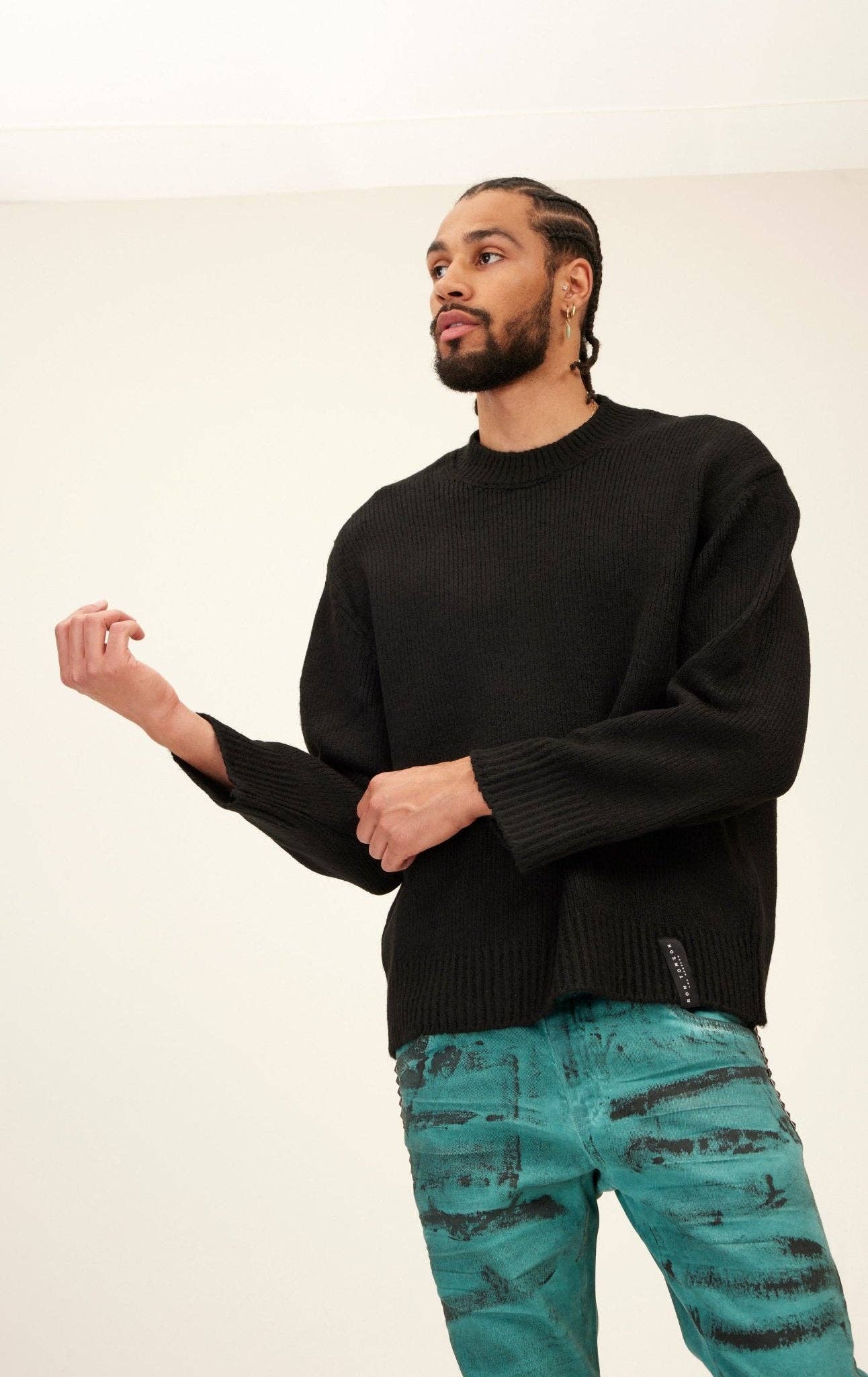 Men's  Wool Blend Fluffy Sweater - Black