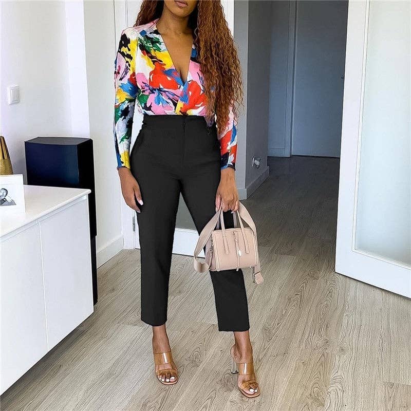 Solid Color Fashion High Waist Casual Pants