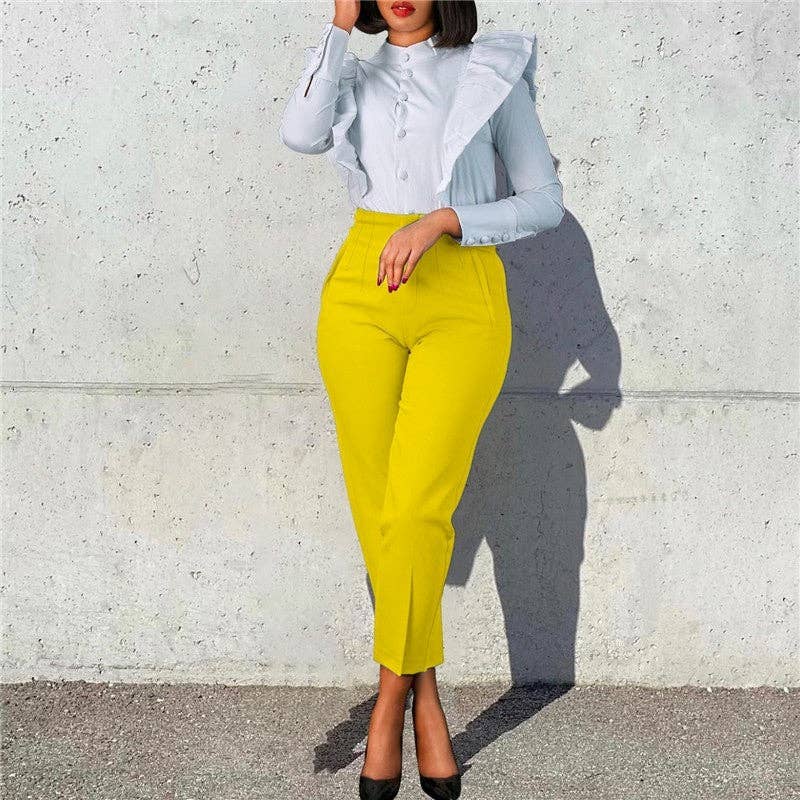Solid Color Fashion High Waist Casual Pants