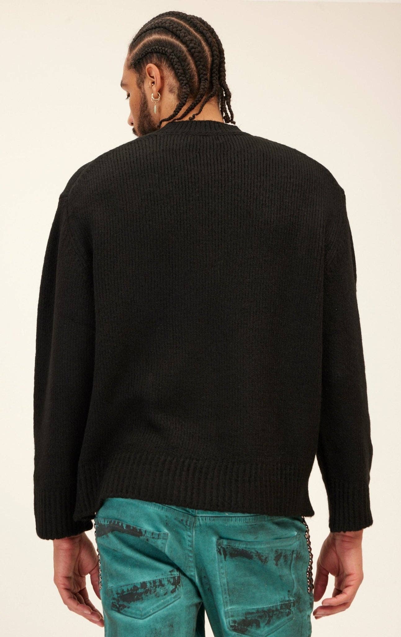 Men's  Wool Blend Fluffy Sweater - Black
