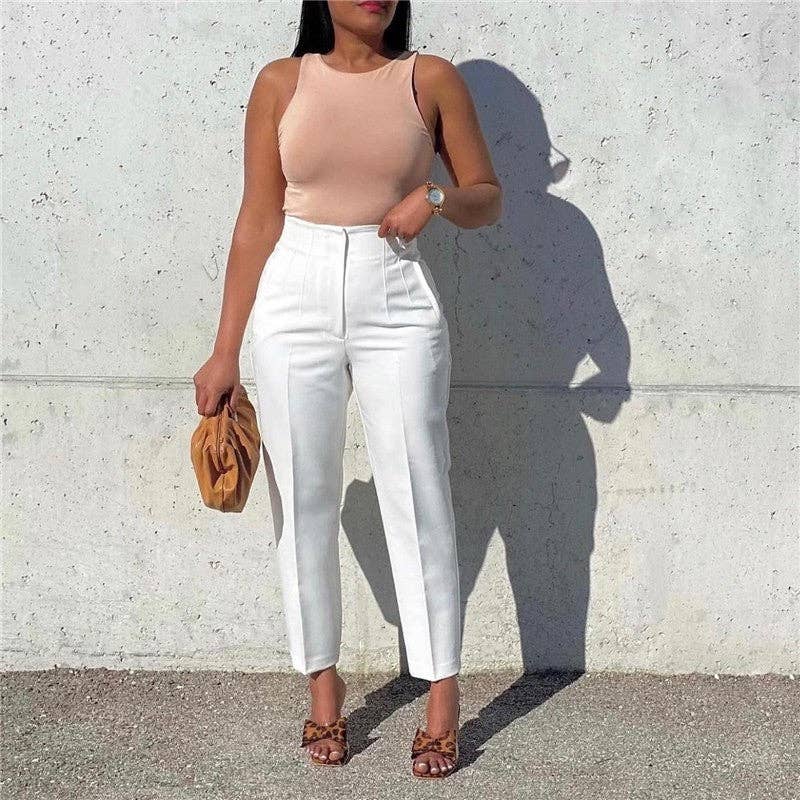 Solid Color Fashion High Waist Casual Pants