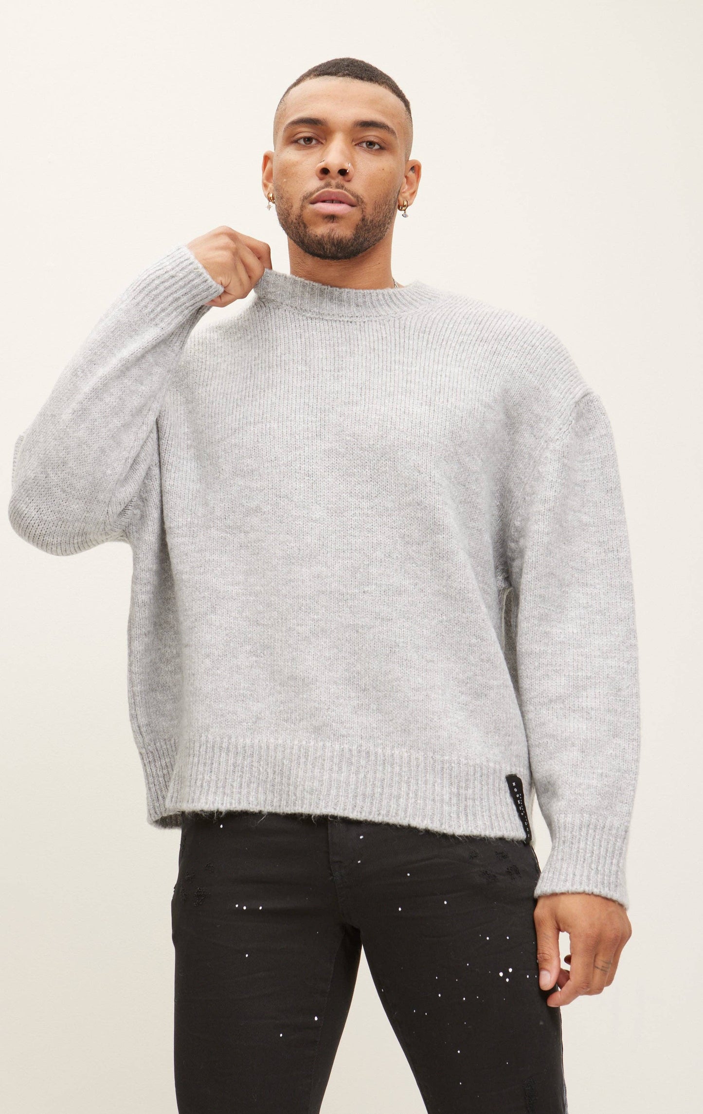 Men's  Wool Blend Fluffy Sweater - Grey
