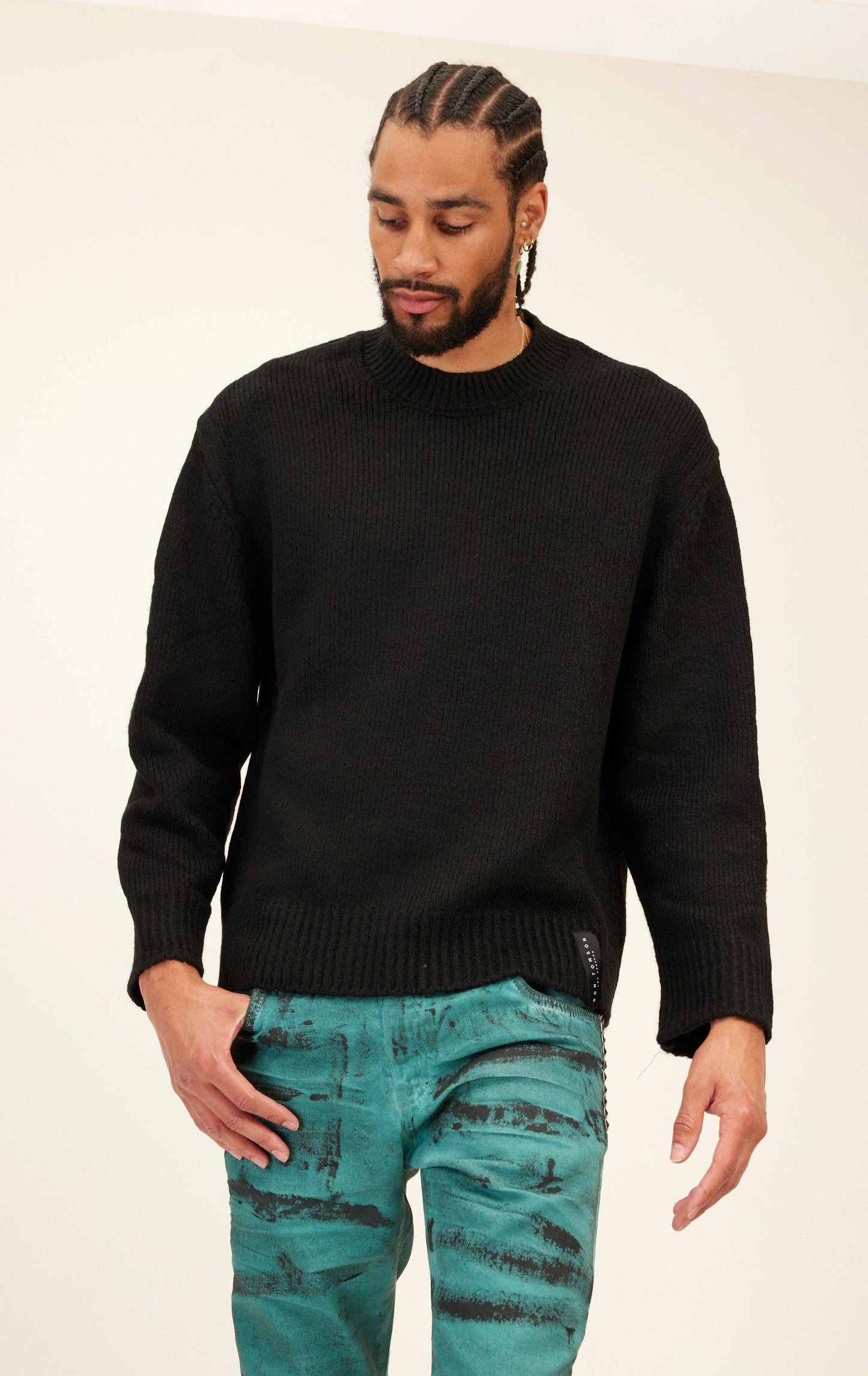 Men's  Wool Blend Fluffy Sweater - Black
