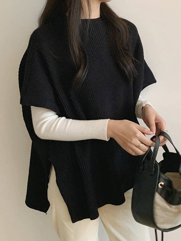 Casual Loose Short Sleeves Solid Color Round-Neck Sweater Tops Vest Top