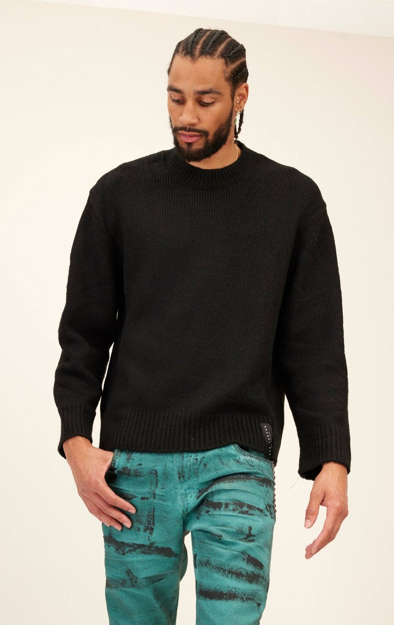 Men's  Wool Blend Fluffy Sweater - Black