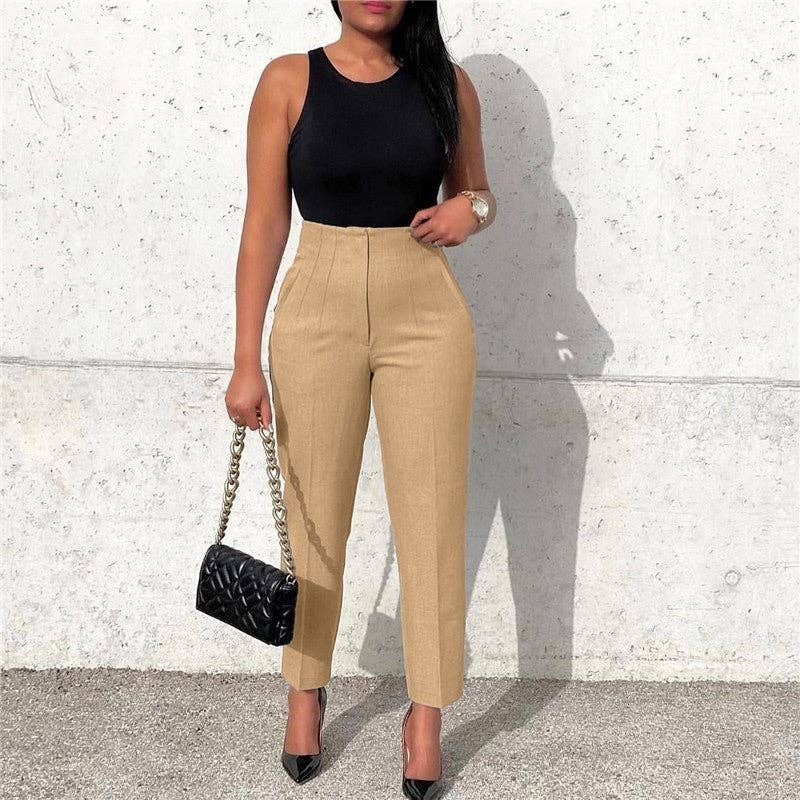 Solid Color Fashion High Waist Casual Pants