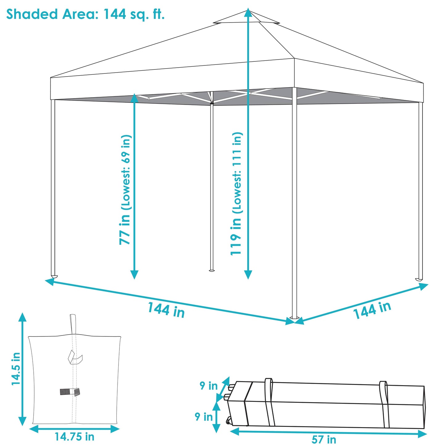 Premium Pop-Up Canopy with Sandbags - 12 ft x 12 ft - Blue