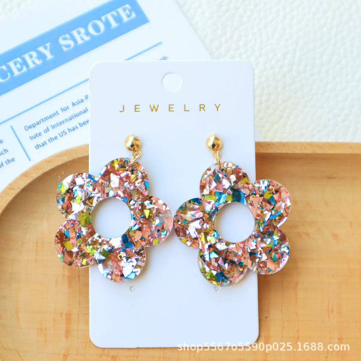 Cute Pair of Glitter Acrylic Flower Earrings for Women