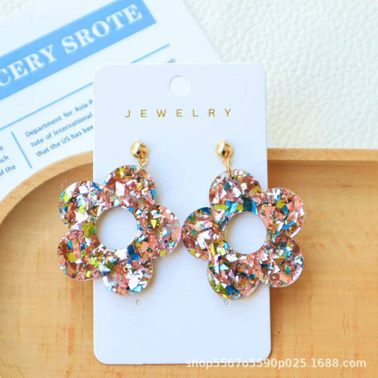 Cute Pair of Glitter Acrylic Flower Earrings for Women