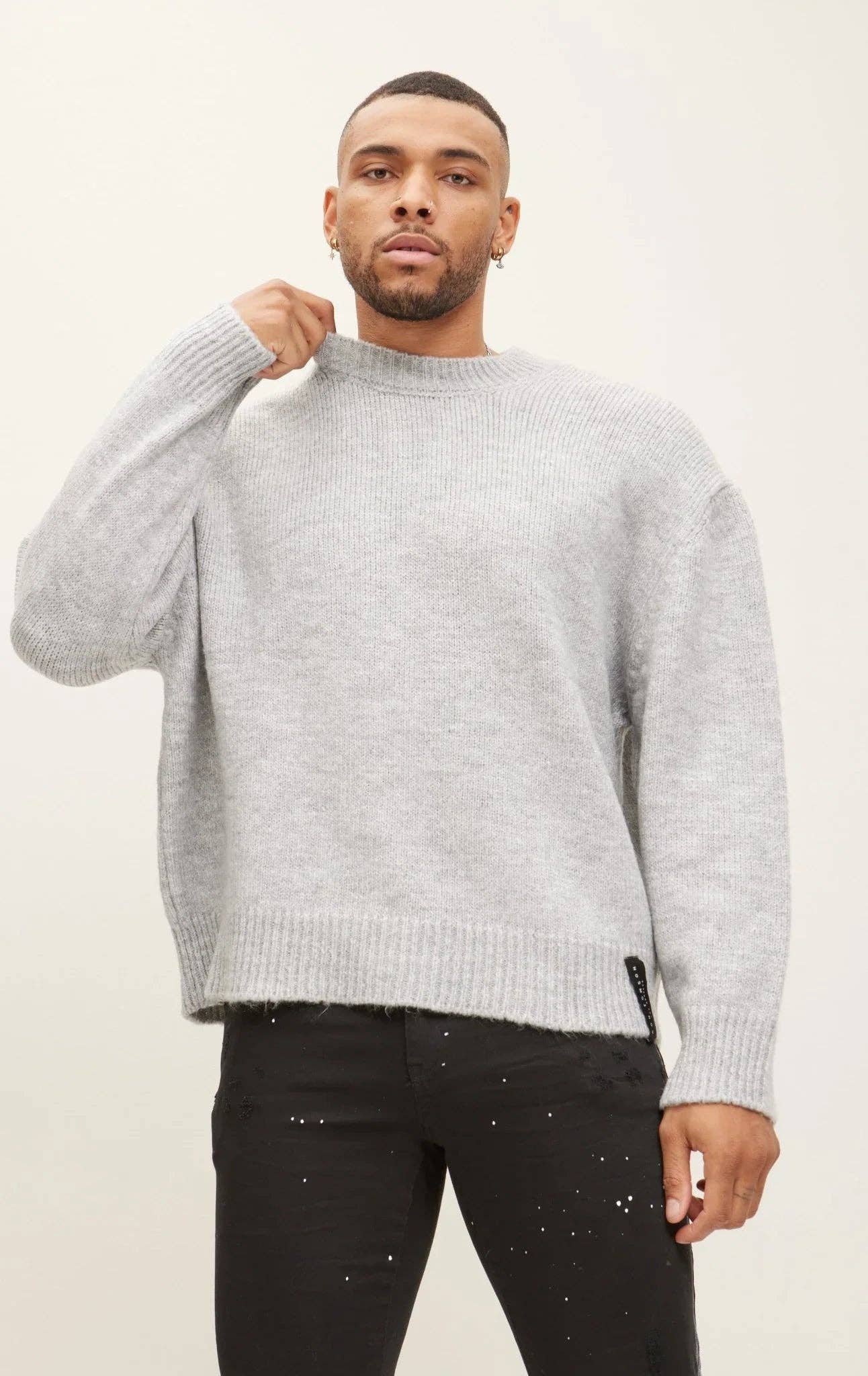 Men's  Wool Blend Fluffy Sweater - Grey