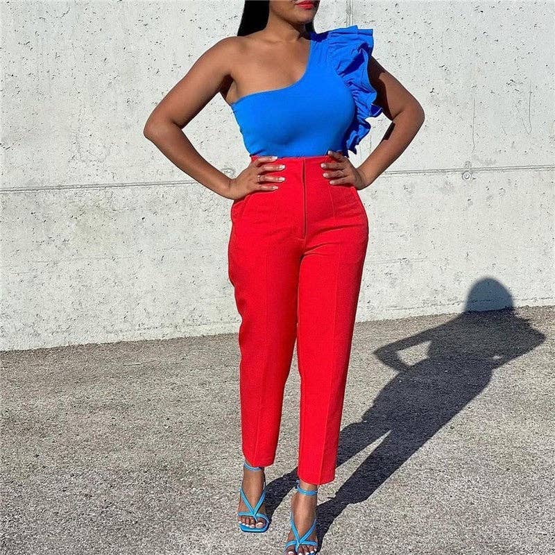 Solid Color Fashion High Waist Casual Pants