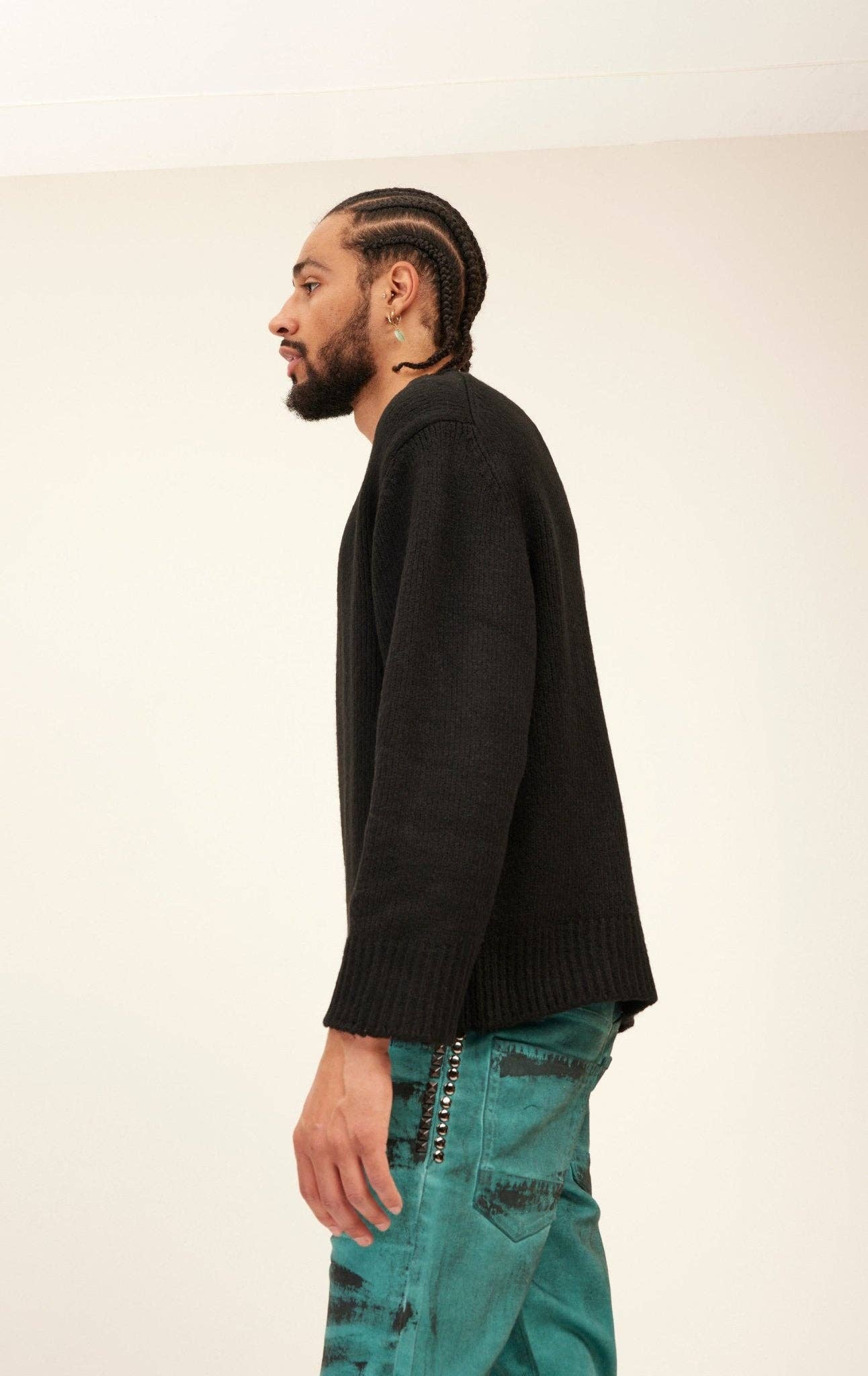 Men's  Wool Blend Fluffy Sweater - Black